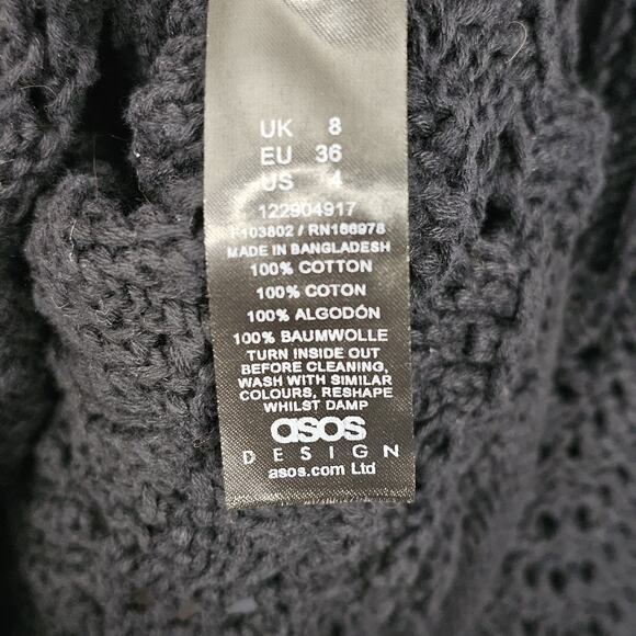 Cropped Open Cable Knit Sweater Womens Black Pullover Grunge Preppy Y2K 4 Tall - Picture 5 of 7